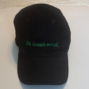 Clare V Black Corduroy Cap with Green 'Le Weekend' Script